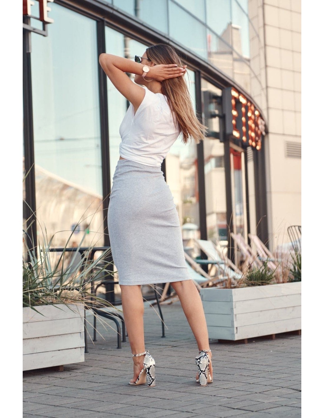 Ribbed fitted skirt/dress gray FG542 - Online store - Boutique